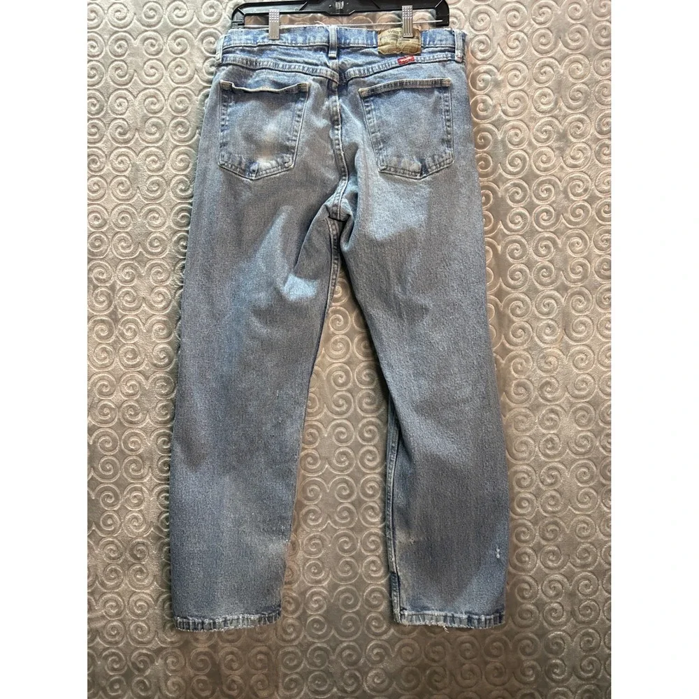 Wrangler Jeans Mens 33x30 Distressed Denim Blue Cotton Blend‎